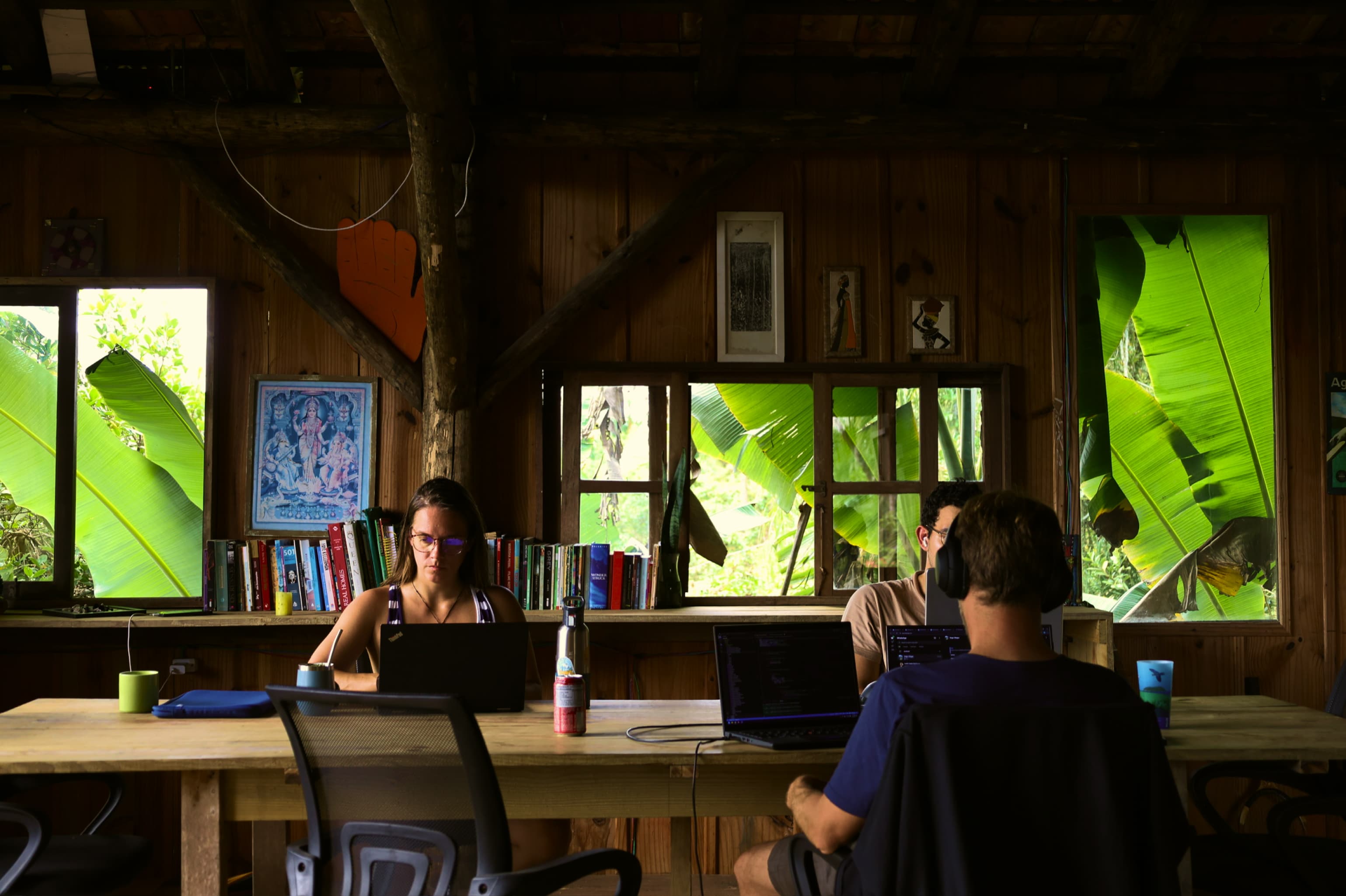 Coworking space surrounded by tropical greenery